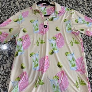 Bad Birdie Pink and Yellow Polo with Tropical Charm